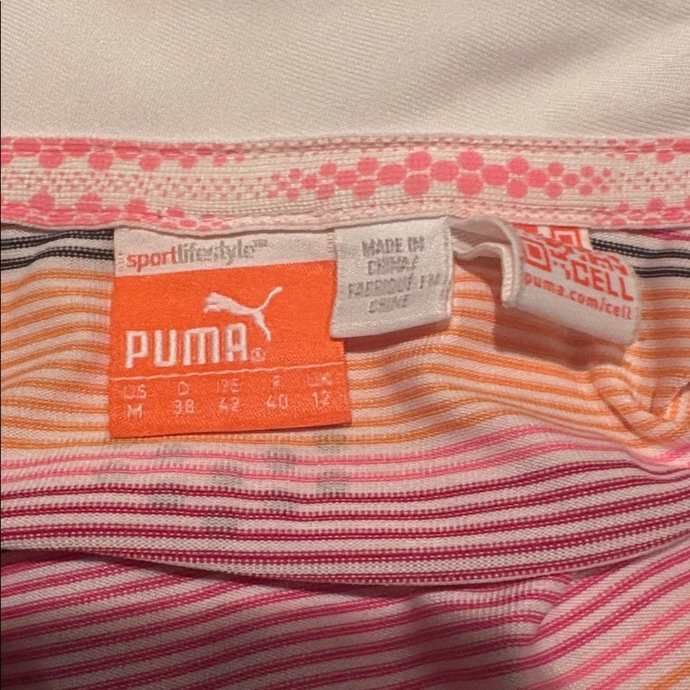 PUMA Dry Cell Golf Polo Shirt Short Sleeve Striped in Pink/Orange Size M - Picture 7 of 8